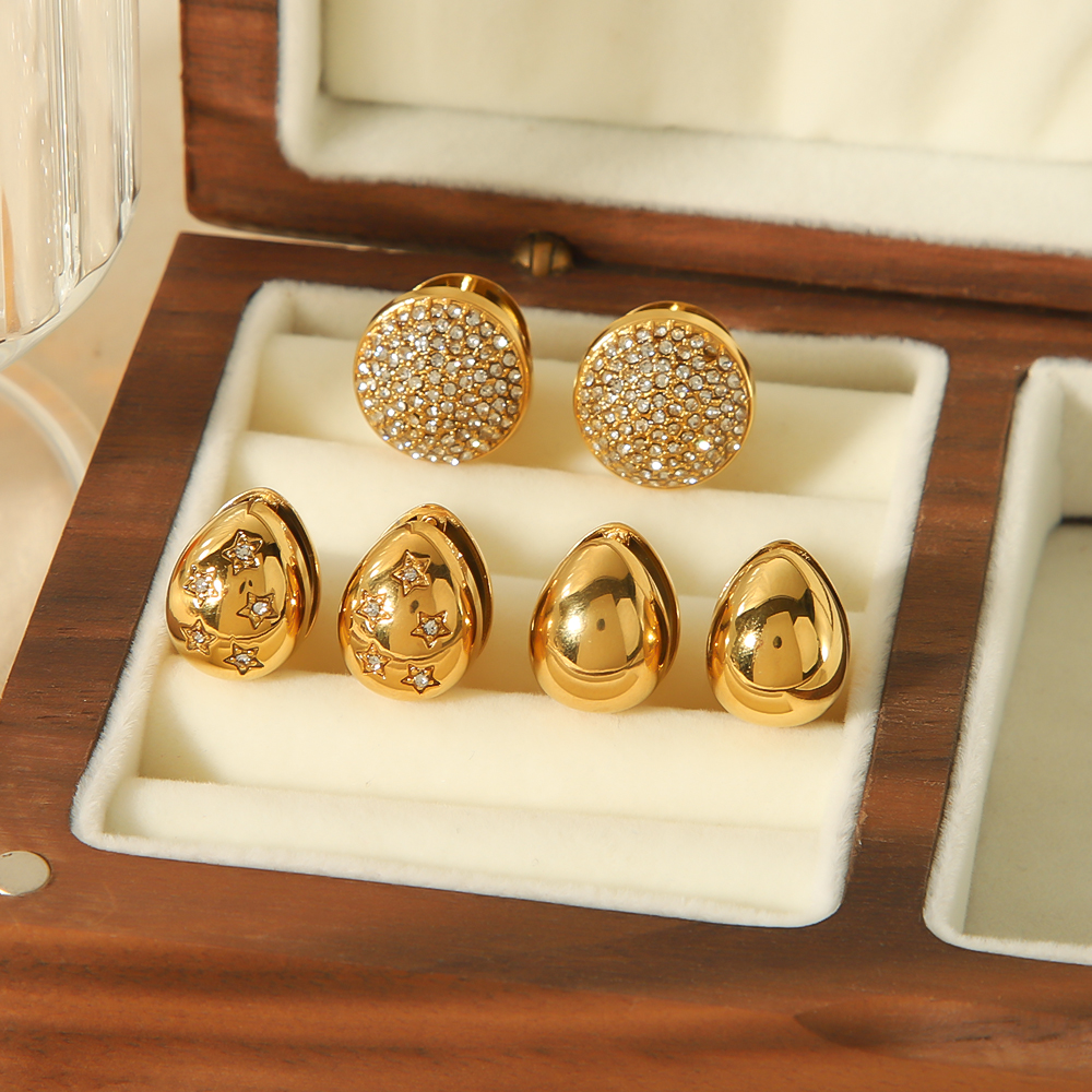 1 paire de boucles d'oreilles géométriques en diamant double face en acier inoxydable plaqué or  classiques à la mode pour bijoux pour femmes à porter au quotidien Image3