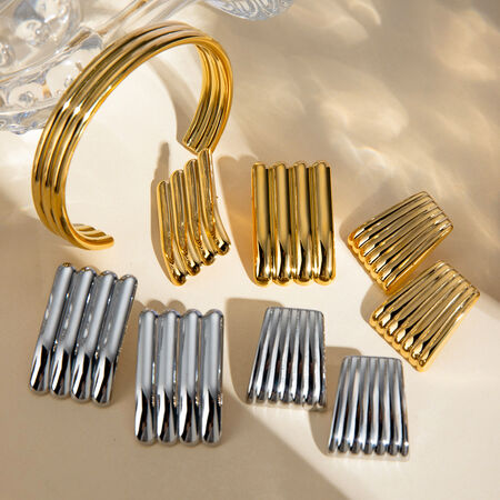 1 Pair Simple Series Simple Strip Stainless Steel Waterproof Gold Color Women's Stud Earrings