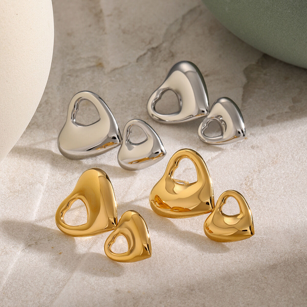 1 Pair Stainless Steel Waterproof Hollow Heart Drop Earrings