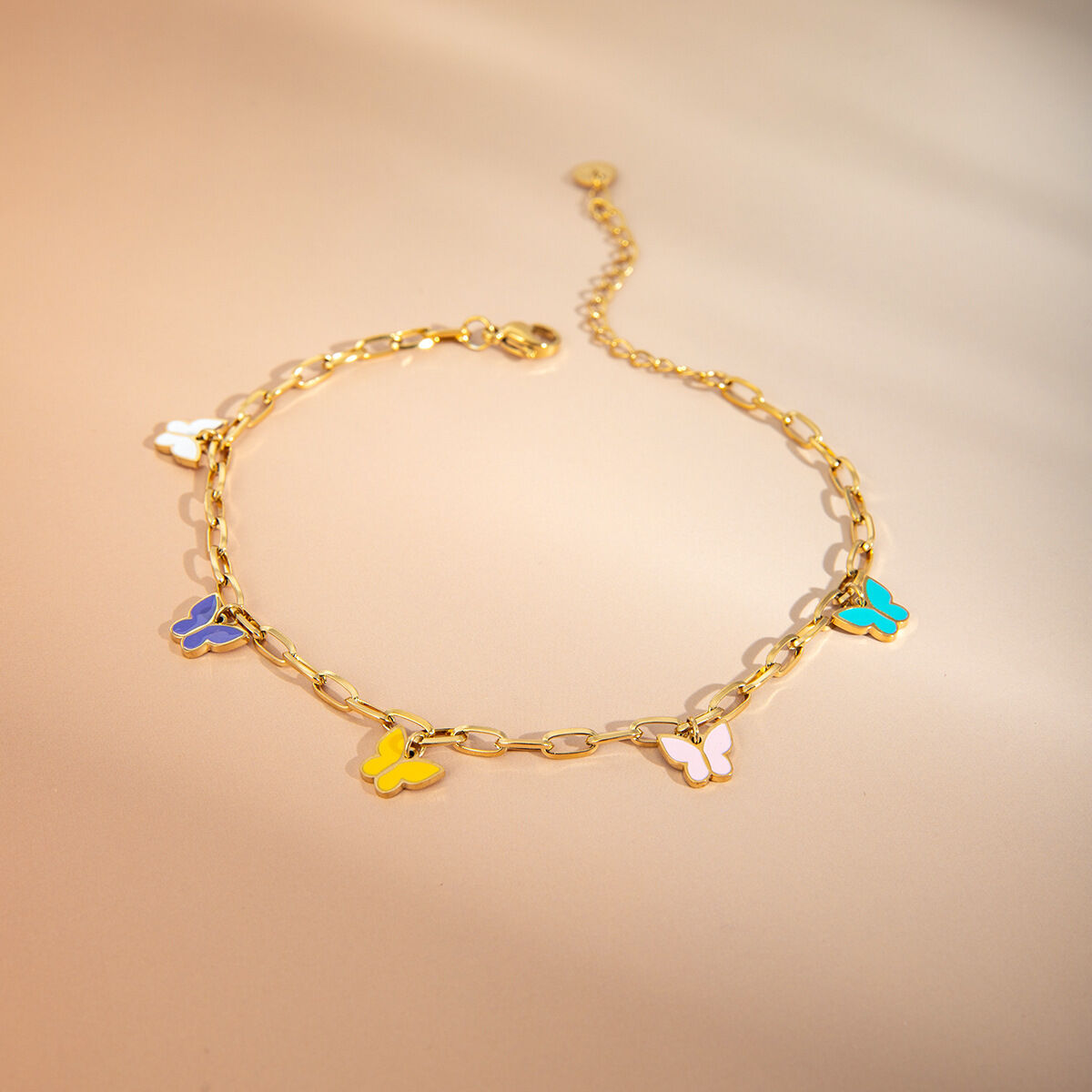 europäische und amerikanische grenzüberschreitende -stil mode temperament 16 karat gold edelstahl farbe öltropfen schmetterling fußkettchen schmuck  h5 Bild3