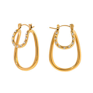 Grenzüberschreitende, neue Ohrringe im Gold-Edelstahl-Stil mit weißen Strasssteinen, doppellagig, bogenförmig, leichter Luxus, hochwertige Creolen h5 Bild5