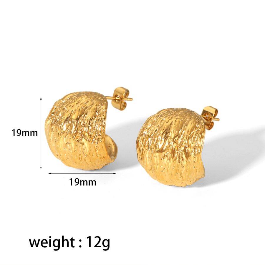 1 paire de boucles d'oreilles sphériques à texture géométrique irrégulière en acier inoxydable plaqué or créatives et à la mode pour bijoux pour femmes à porter au quotidien h5Image5