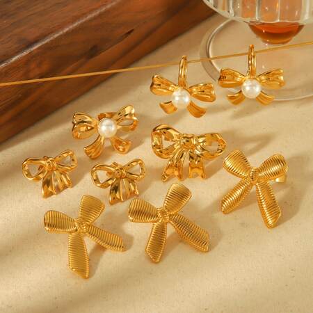 klassieke elegante mode vergulde roestvrijstalen geometrische parel strik oorbellen voor dames sieraden voor dagelijks gebruik
