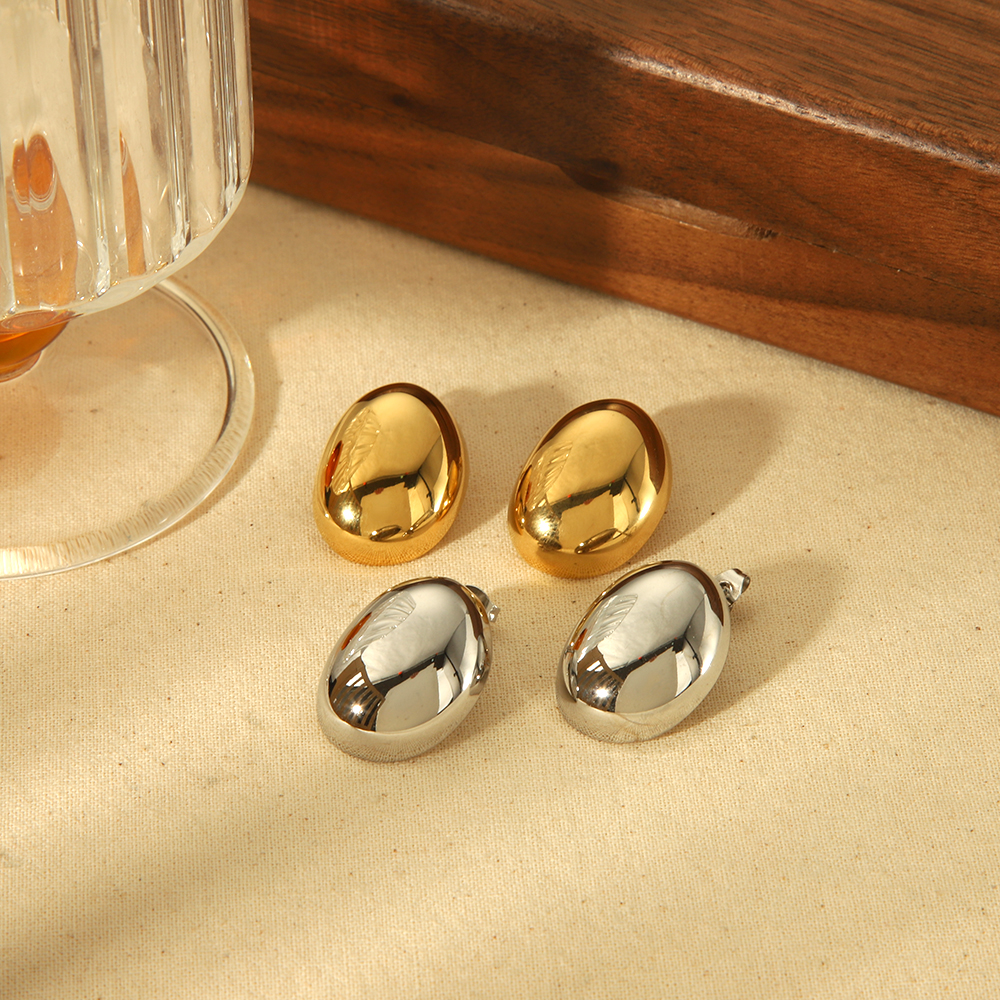 1 pair of classic high quality  stainless steel polished oval earrings women jewelry daily wear h5 Picture4