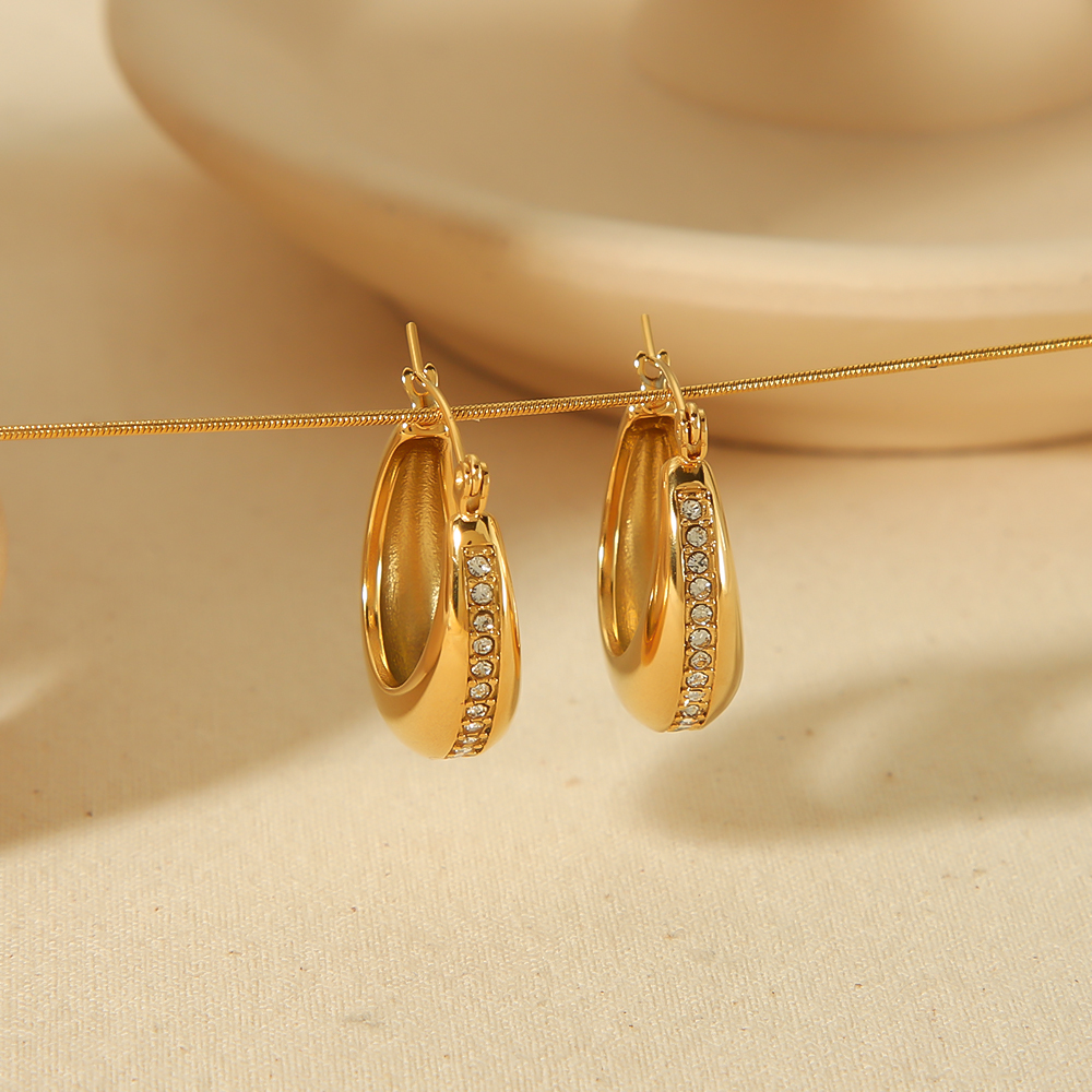 1 pair of classic fashion  gold-plated stainless steel polished diamond U-shaped earrings for women's jewelry for daily wear h5 Picture6