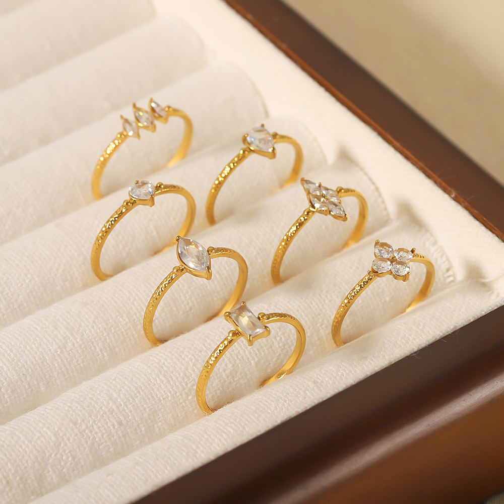 Daily Lightweight Stainless Steel Waterproof Women's Gemstone Rings