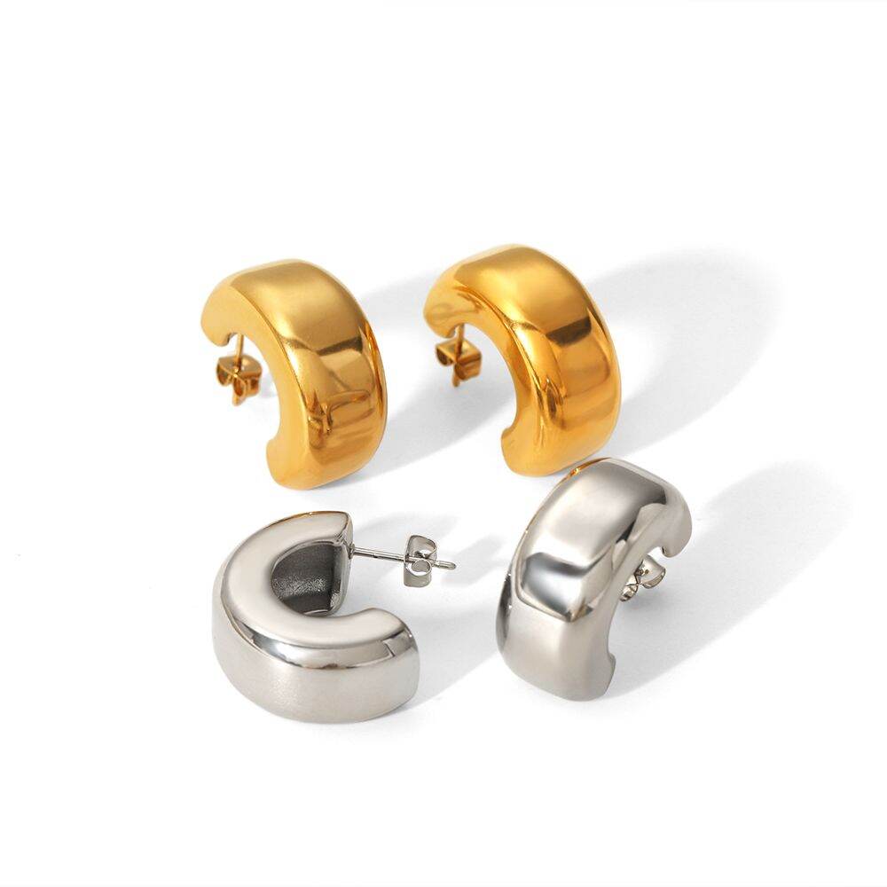 1 paire de boucles d'oreilles classiques simples en acier inoxydable plaqué or  poli en forme de c pour bijoux pour femmes à porter au quotidien Image5
