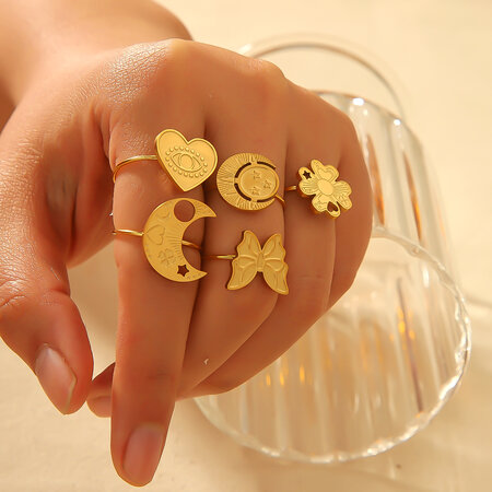 1 piece of classic fashion gold-plated stainless steel butterfly love heart-shaped adjustable ring for women's jewelry for daily wear