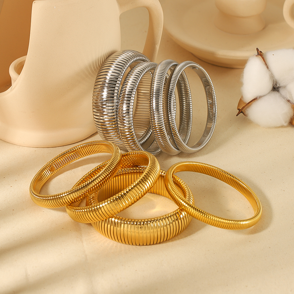1 piece of  style fashion  gold-plated stainless steel elastic bracelet for women's jewelry for daily wear 2