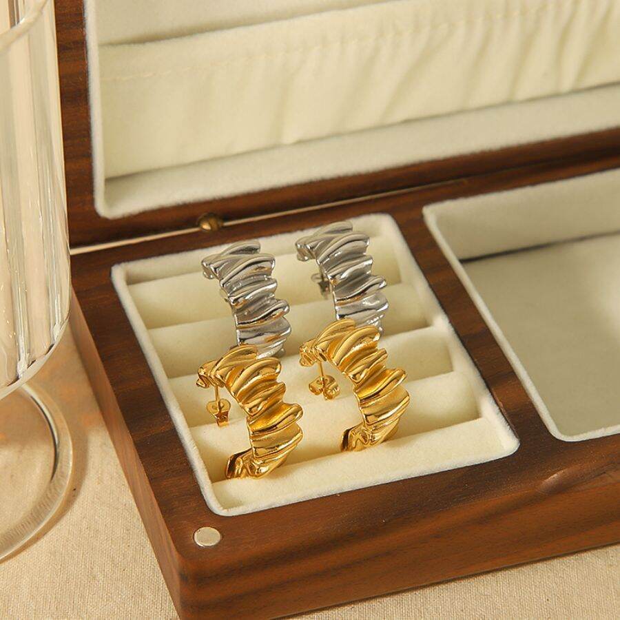1 pair simple series daily solid color stainless steel  gold plated women stud earrings 2