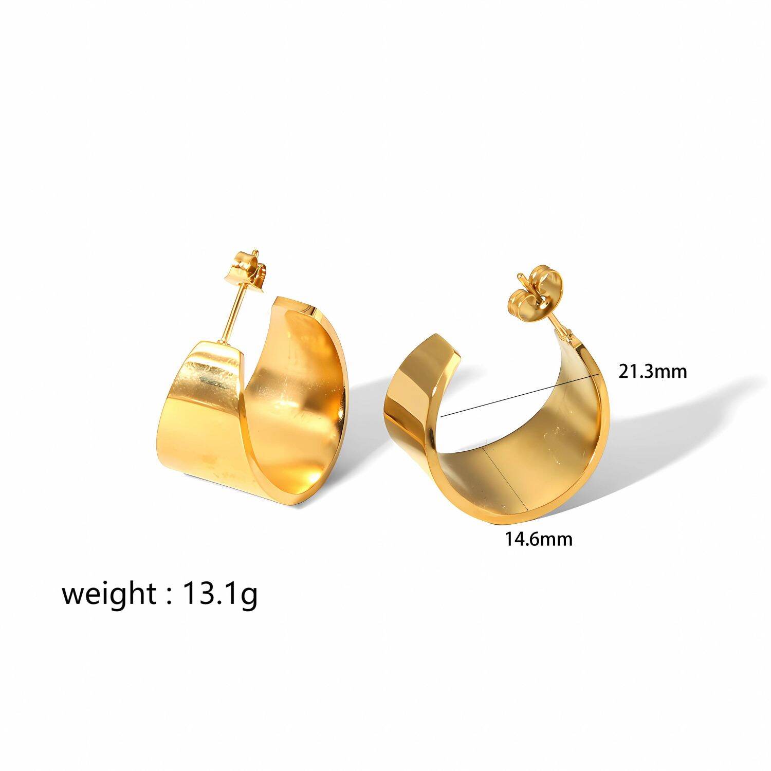 1 paire de boucles d'oreilles classiques simples en acier inoxydable plaqué or , épaisses et lisses en forme de c pour bijoux pour femmes à porter au quotidien Image5