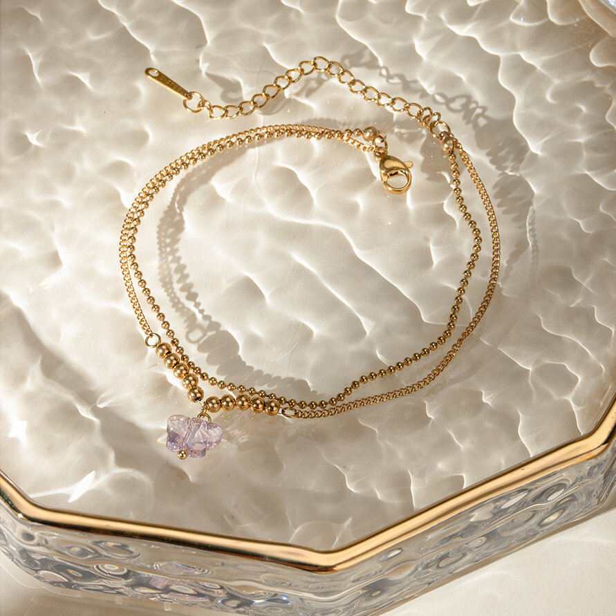 europäische und amerikanische grenzüberschreitende -stil mode temperament 16 karat gold edelstahl farbe öltropfen schmetterling fußkettchen schmuck  h5 Bild7