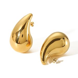 1 pair of simple and stylish gold-plated stainless steel thick shiny water drop earrings for women's jewelry for daily wear h5 Picture3