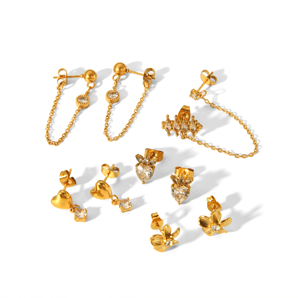 1 paire de boucles d'oreilles exquises et à la mode en acier inoxydable plaqué or  en forme de cœur pour femmes à porter au quotidien h5 Image5