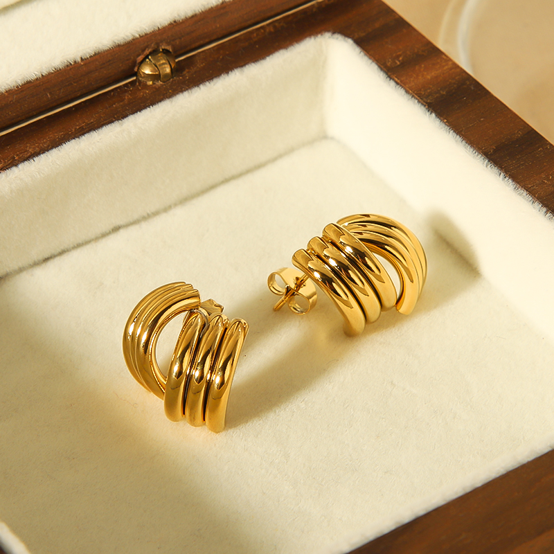 1 pair of simple and fashionable  gold-plated stainless steel shiny geometric metal line earrings for women's daily wear 2