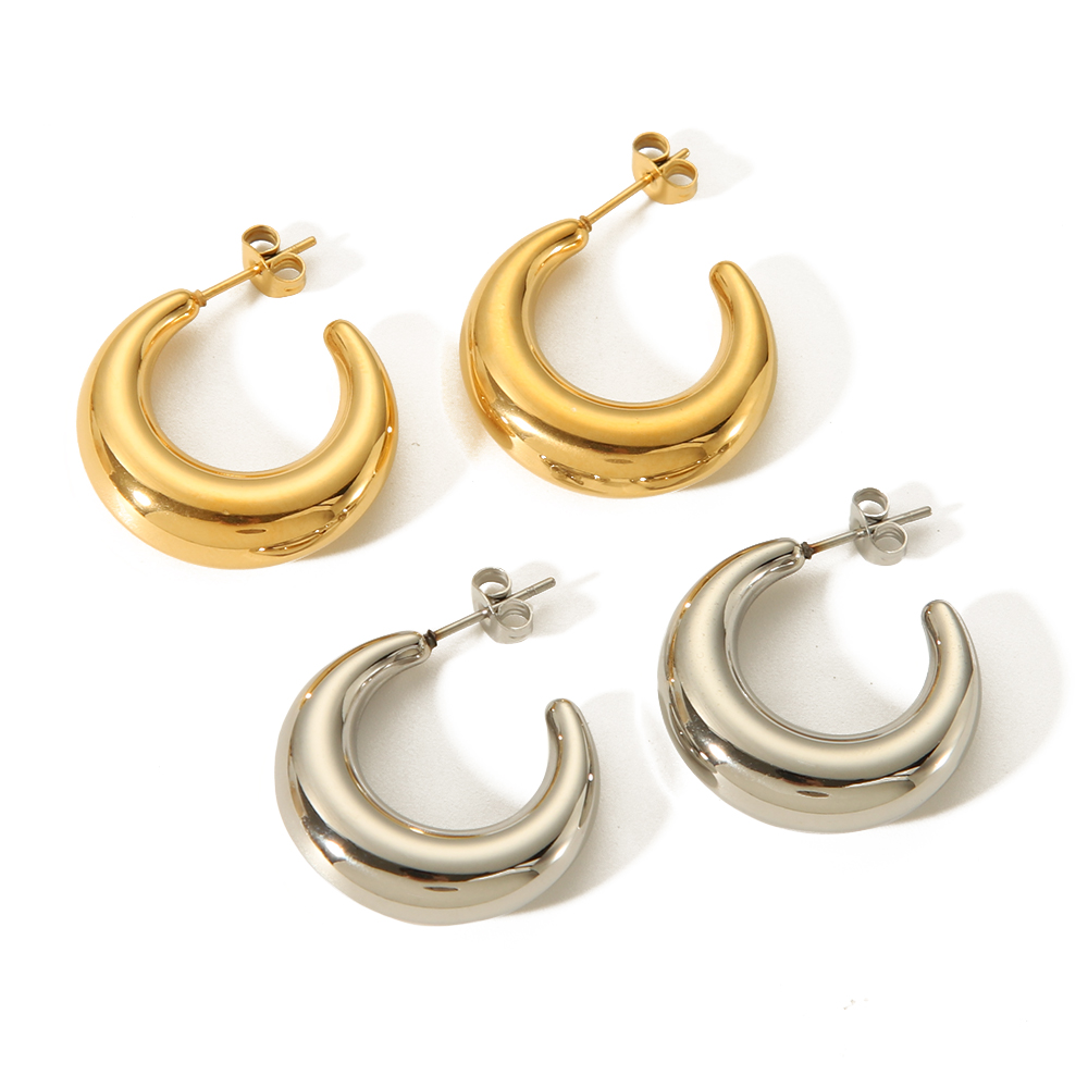 1 pair of classic fashion  gold stainless steel shiny hollow crescent earrings for women's daily wear h5 Picture5