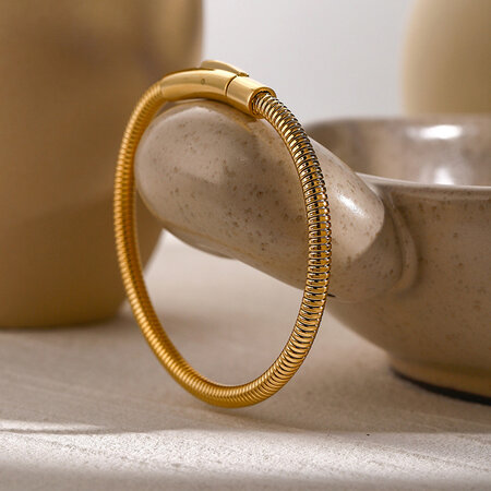 Pulsera sencilla de acero inoxidable con oro de 16 quilates, estilo europeo y americano, con diseño único y estilo frío, pulsera de cadena con hueso de serpiente redondo dorado.