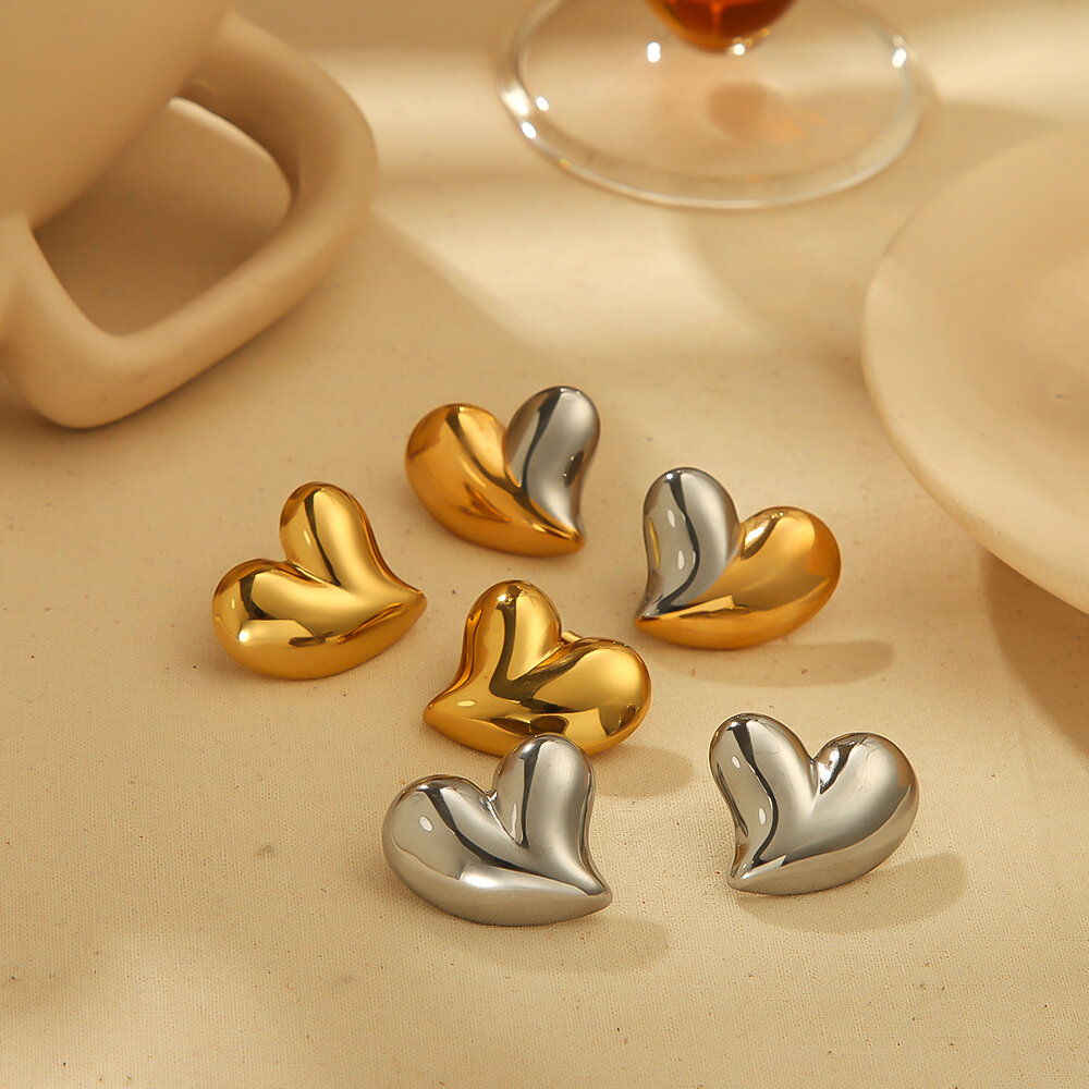 1 pair of classic fashion  gold-plated stainless steel asymmetrical shiny heart earrings for women for daily wear 2