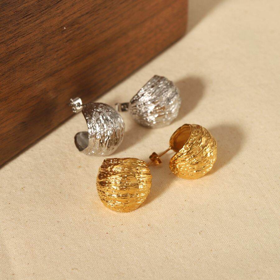 1 paio di orecchini sferici con texture geometrica irregolare in acciaio inossidabile placcato oro 18k, creativi e alla moda, per gioielli da donna da indossare ogni giorno