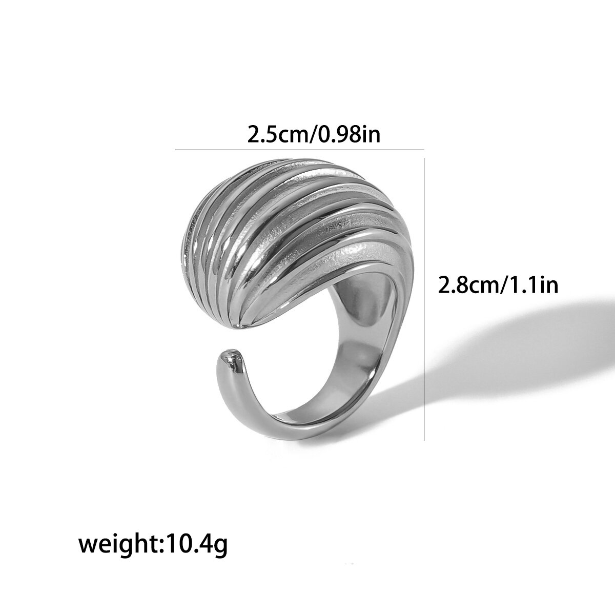 1 piece of exaggerated fashion  gold-plated stainless steel metal stripe open ring for women's jewelry for daily wear h5 Picture7