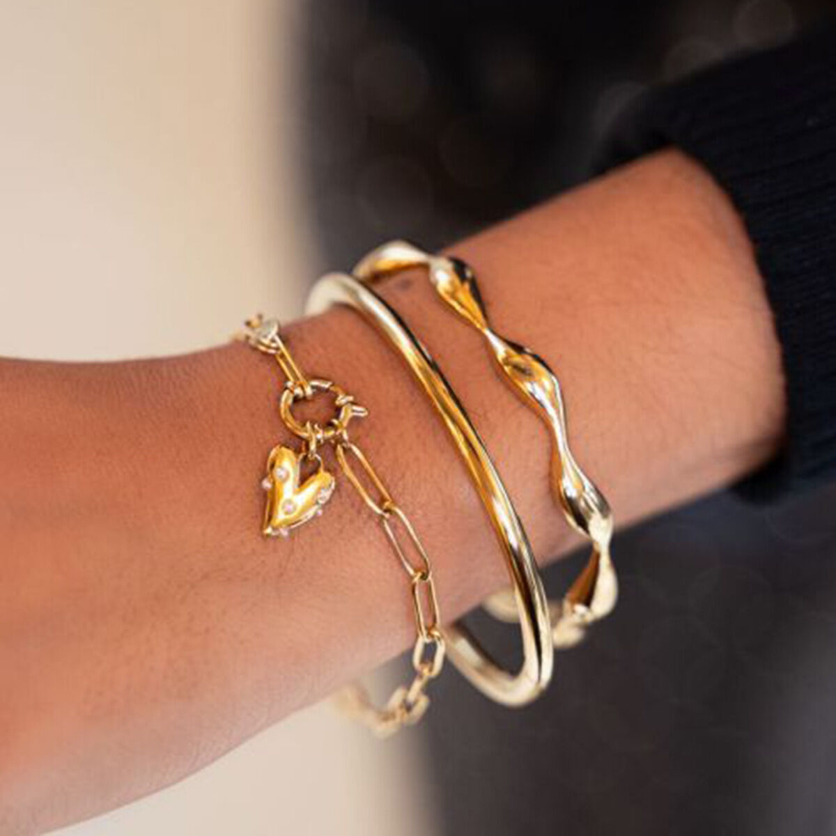 europeo e americano transfrontaliero  stile personalità tendenza 18k oro acciaio inossidabile amore appiccicoso perla ciondolo braccialetto gioielli all'ingrosso donne h5 Immagine6