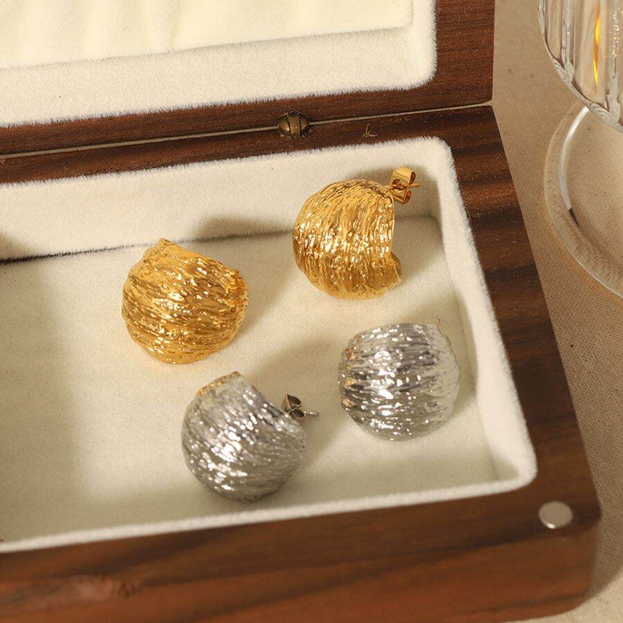 1 paio di orecchini sferici con texture geometrica irregolare in acciaio inossidabile placcato oro 18k, creativi e alla moda, per gioielli da donna da indossare ogni giorno 2