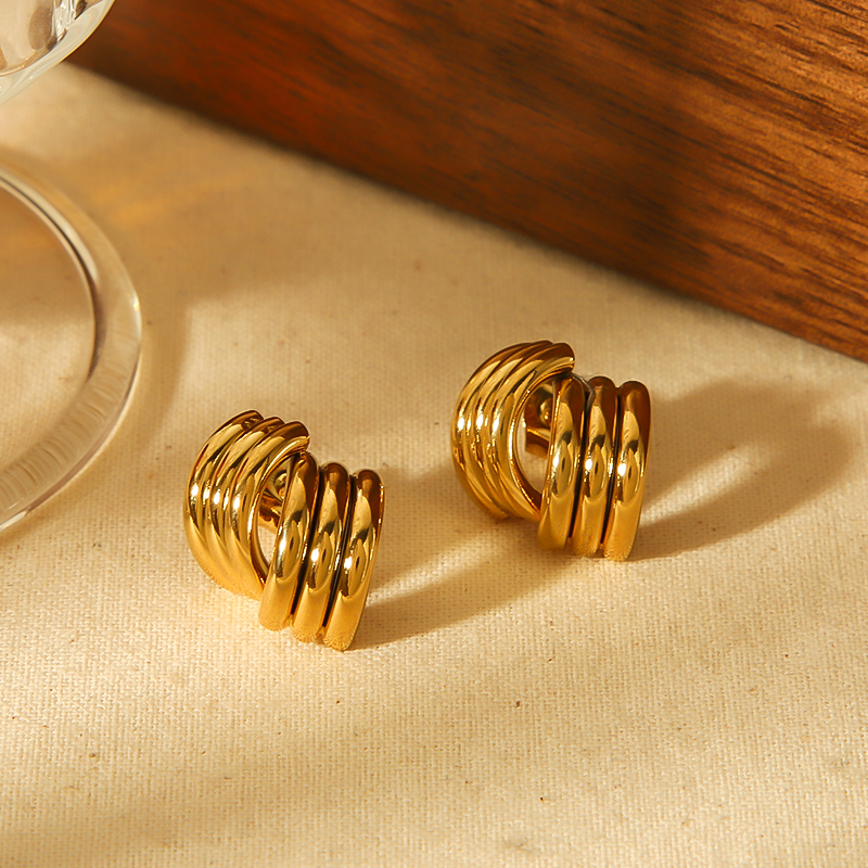 1 pair of simple and fashionable  gold-plated stainless steel shiny geometric metal line earrings for women's daily wear