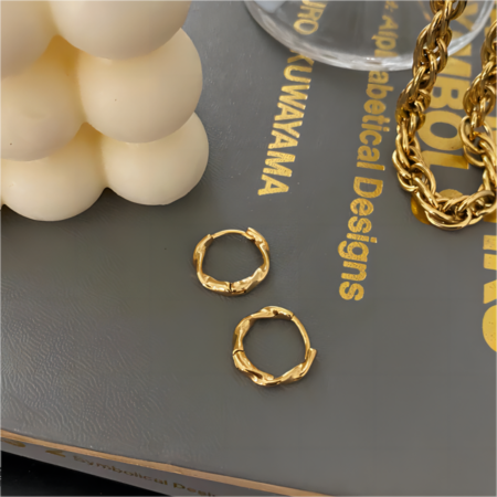 1 pair of exquisite simple gold-plated stainless steel twist hoop earrings for women's jewelry for daily wear 2