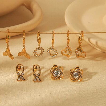 1 pair of creative exquisite gold-plated stainless steel dot diamond hollow geometric earrings for women's daily wear 2