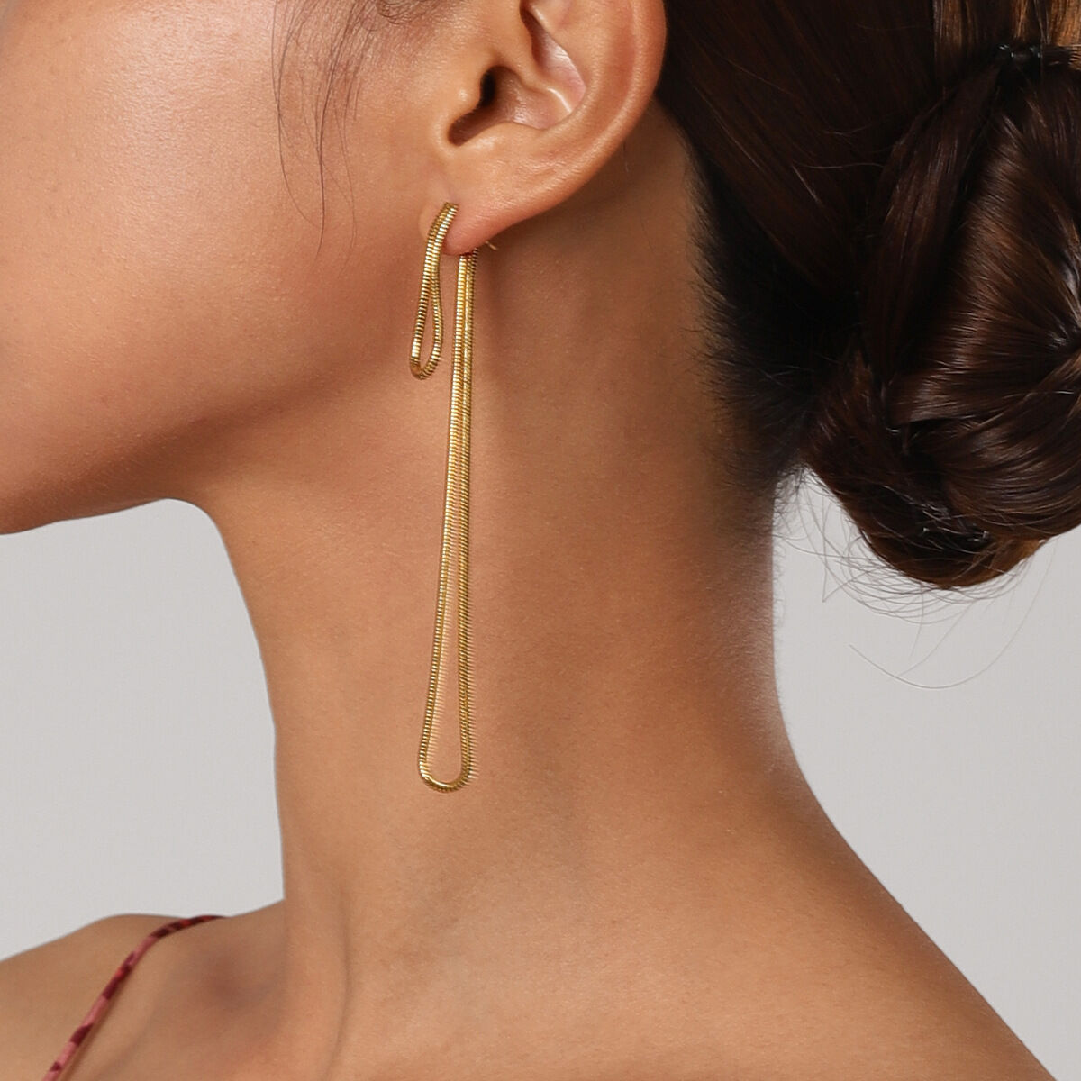 stainless steel long front and back round snake bone chain earrings beach style long tassel Dangle Earrings h5Picture5