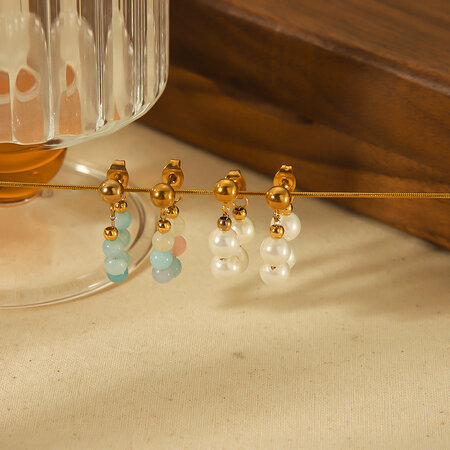 1 pair of exquisite and fashionable gold-plated stainless steel crystal pearl chain earrings for women's jewelry for daily wear 2