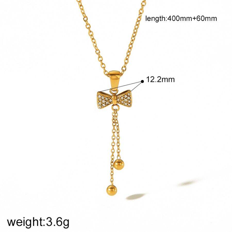1 pezzo di collana con ciondolo a fiocco in acciaio inossidabile placcato oro 18k, squisita e alla moda, con diamanti, per l'uso quotidiano delle donne Immagine5