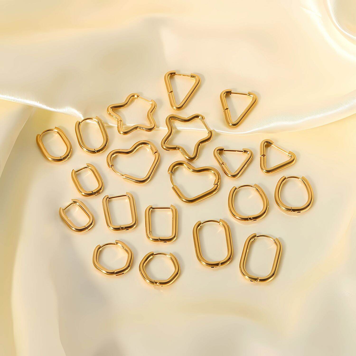 1 paio di orecchini a cerchio geometrici a forma di stella rettangolare in acciaio inossidabile placcato oro 18K, semplici e alla moda, per gioielli da donna da indossare ogni giorno 2