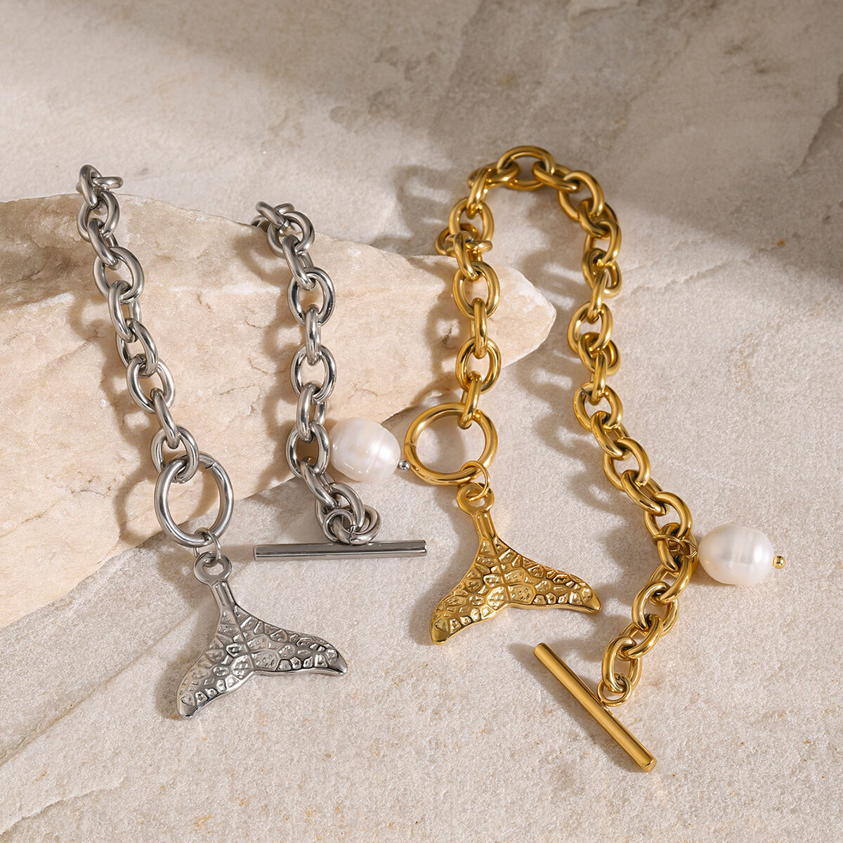 bracciale in acciaio inossidabile con conchiglia di stella marina in oro 18k , nuova serie estiva europea e americana, bracciale in acciaio al titanio h5 Immagine8