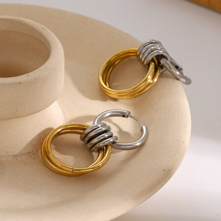 stainless steel earrings color matching polished steel ring hanging three rings titanium steel earrings 2