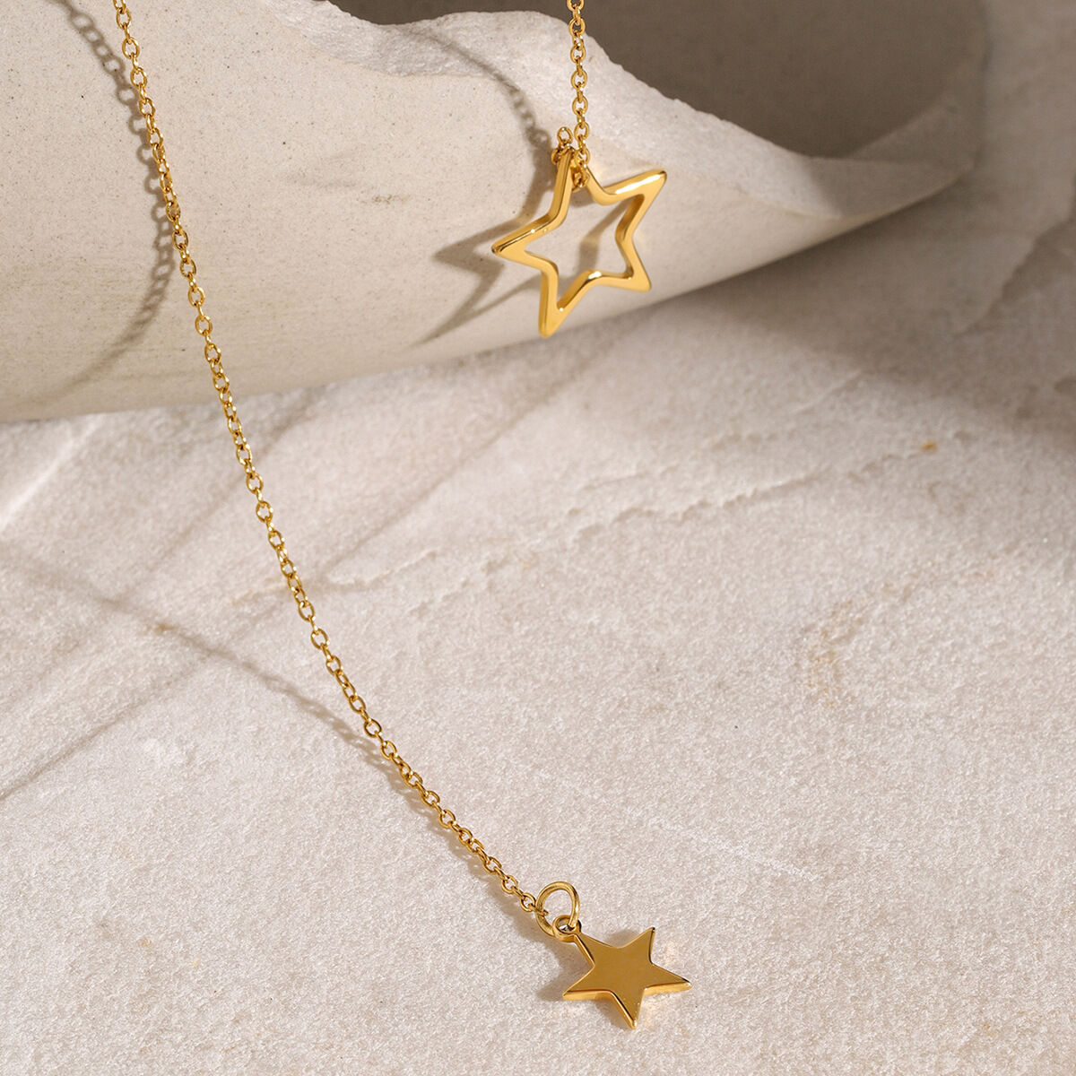  stainless steel big and small five-pointed star pendant y-shaped chain necklace fashionable and simple small fresh titanium steel necklace for women h5 Picture6