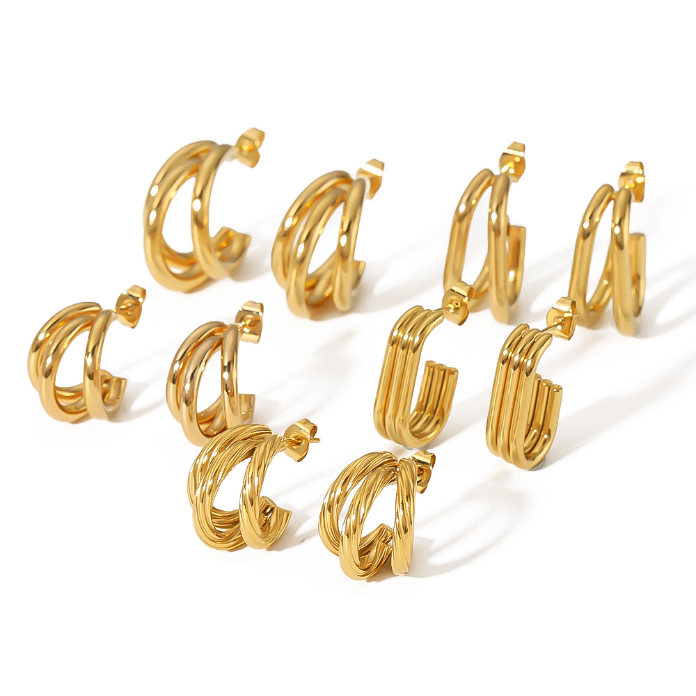 1 Par De Aretes De Alambre De Metal Geométricos Irregulares De Acero Inoxidable Chapado En Oro De , Sencillos Y Modernos, Para Joyería De Mujer Para Uso Diario. Imagen4