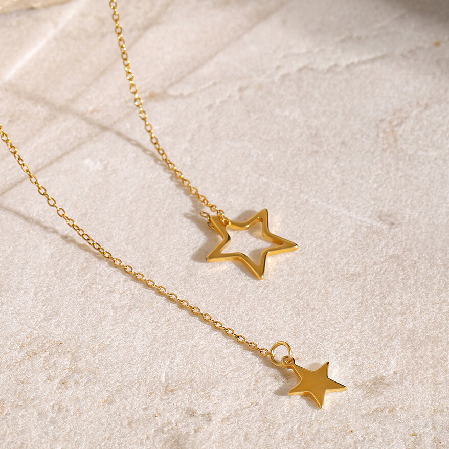  stainless steel big and small five-pointed star pendant y-shaped chain necklace fashionable and simple small fresh titanium steel necklace for women Picture4