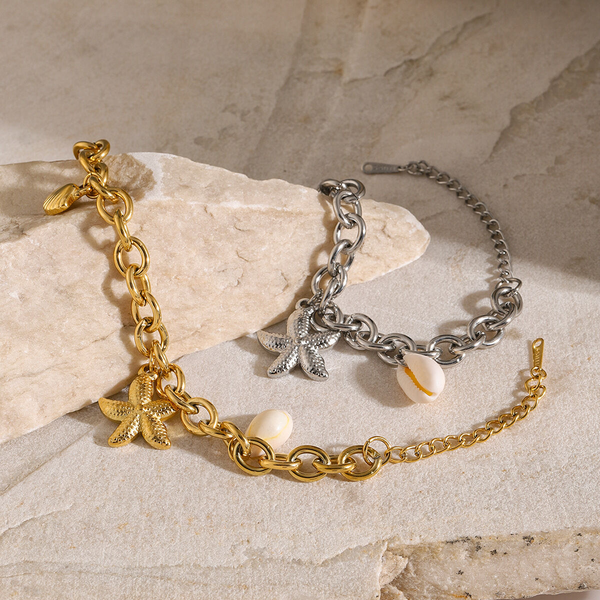 bracciale in acciaio inossidabile con conchiglia di stella marina in oro 18k , nuova serie estiva europea e americana, bracciale in acciaio al titanio Immagine10