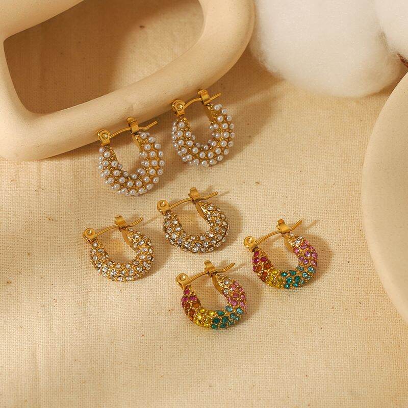 1 pair of exquisite and fashionable  gold-plated stainless steel colored zircon pearl earrings for women for daily wear 2