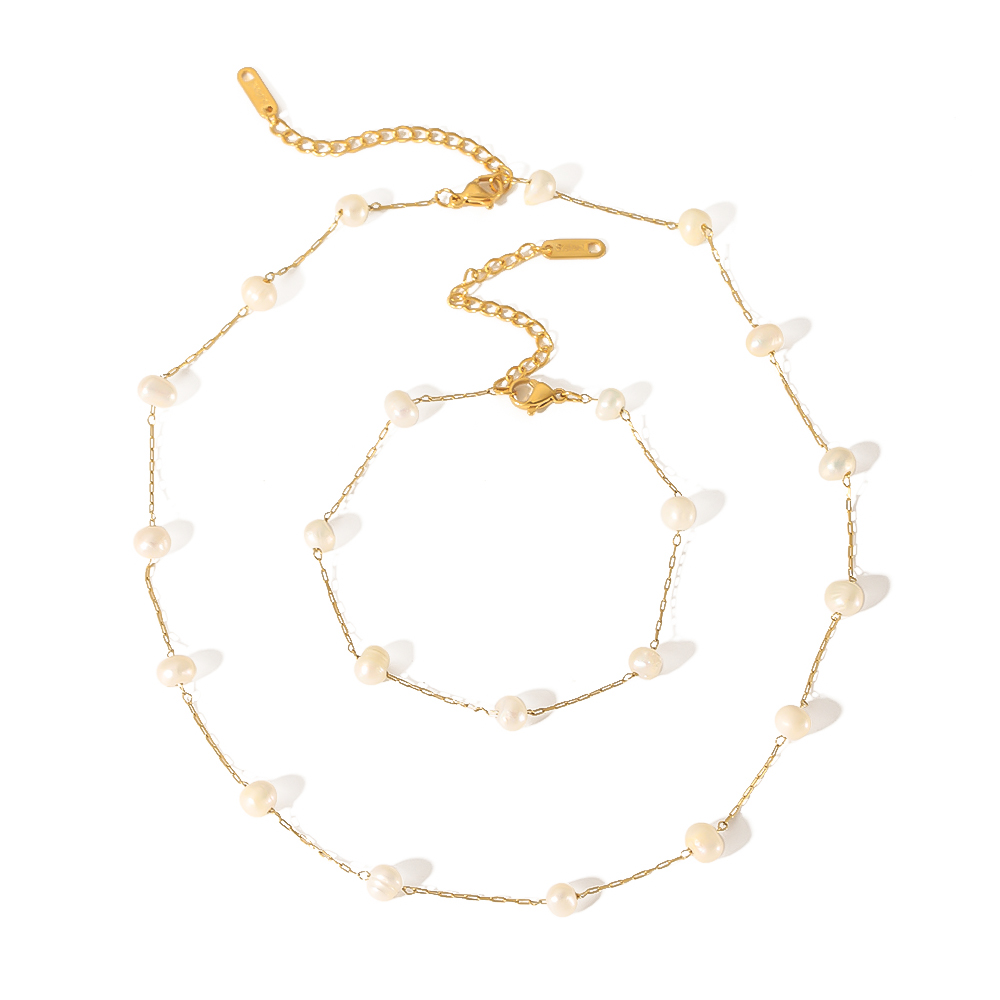 1 Stück elegante und modische Perlenkette aus 18 Karat vergoldetem Edelstahl für Damen zum täglichen Tragen h5 Bild5
