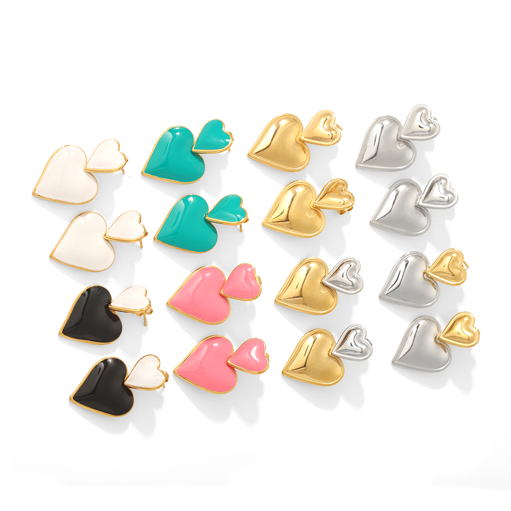 1 paar elegante en modieuze  vergulde roestvrijstalen kleurrijke oliedruppel liefdeshanger oorbellen voor dames sieraden voor dagelijks gebruik 2