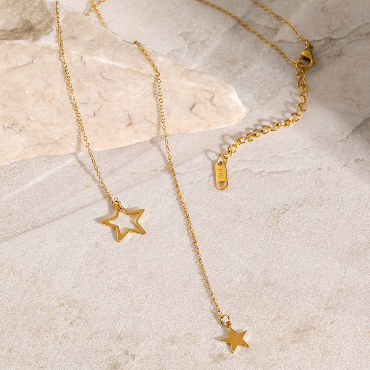  stainless steel big and small five-pointed star pendant y-shaped chain necklace fashionable and simple small fresh titanium steel necklace for women h5 Picture3