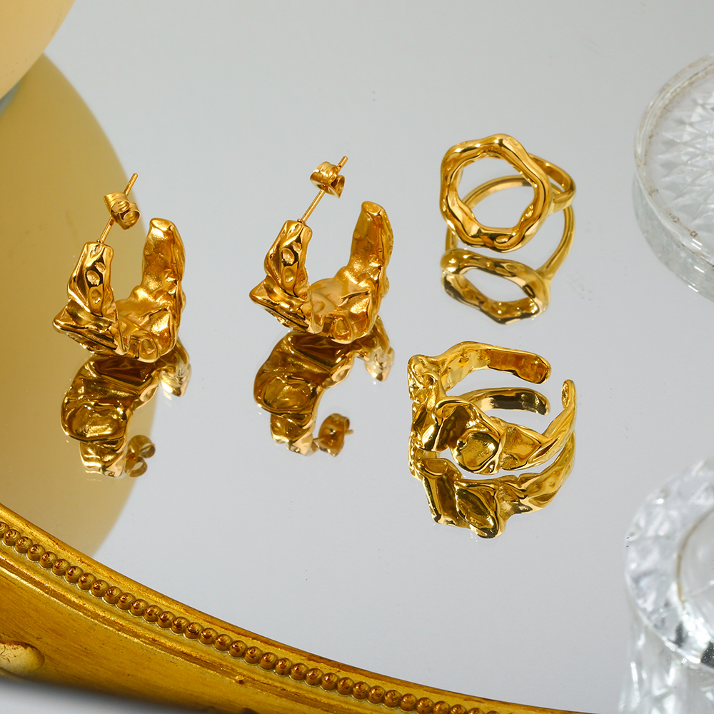 1 pair of classic fashion  gold-plated stainless steel irregular lava earrings for women jewelry daily wear