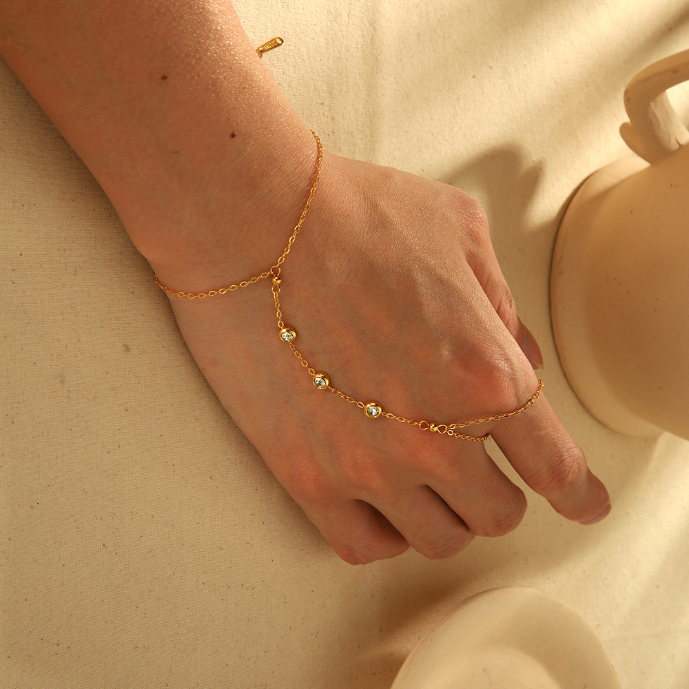 1 paio di eleganti e semplici bracciali a catena con zirconi in acciaio inossidabile placcato oro 18k per gioielli da donna da indossare ogni giorno h5 Immagine4