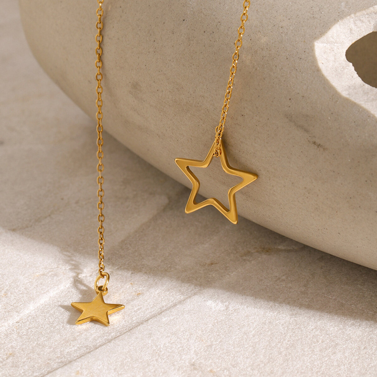  stainless steel big and small five-pointed star pendant y-shaped chain necklace fashionable and simple small fresh titanium steel necklace for women