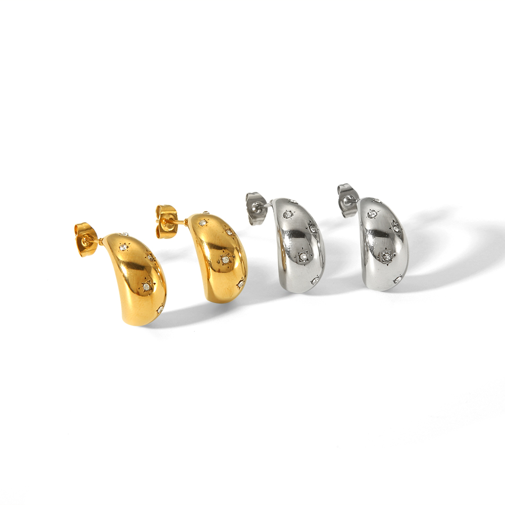 1 paire de boucles d'oreilles simples et individuelles en acier inoxydable plaqué or  avec des points géométriques creux en forme de goutte d'eau en diamant pour un usage quotidien pour les femmes Image5