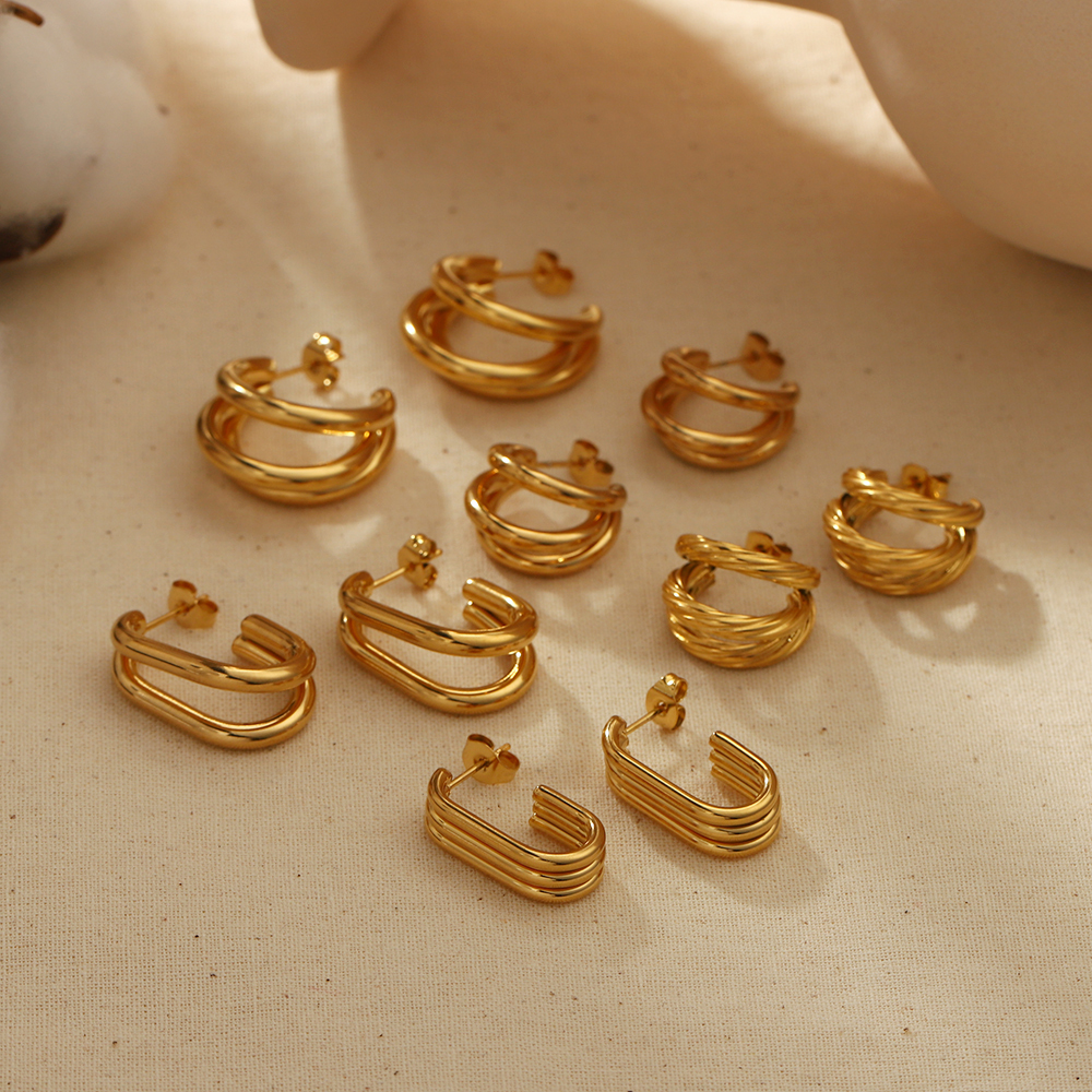 1 Par De Aretes De Alambre De Metal Geométricos Irregulares De Acero Inoxidable Chapado En Oro De , Sencillos Y Modernos, Para Joyería De Mujer Para Uso Diario. Imagen2