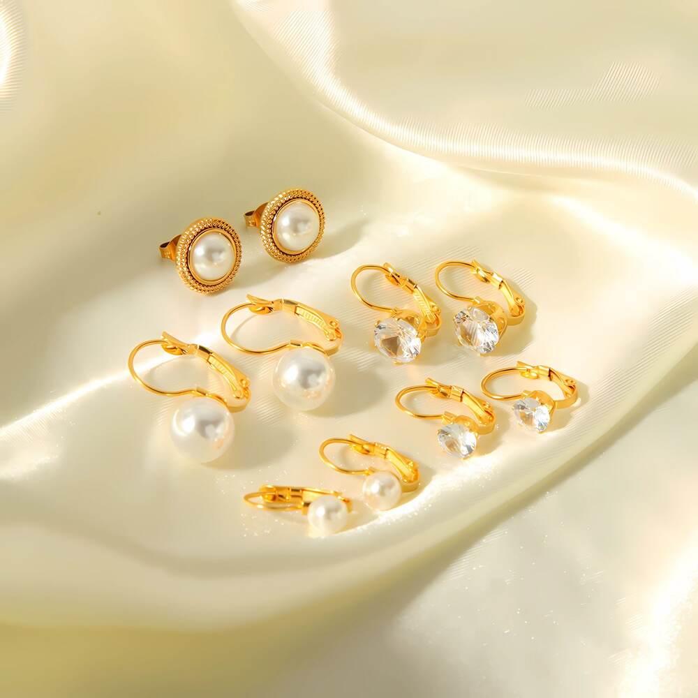 1 pair of elegant and fashionable gold-plated stainless steel pearl earrings for women for daily wear Picture4