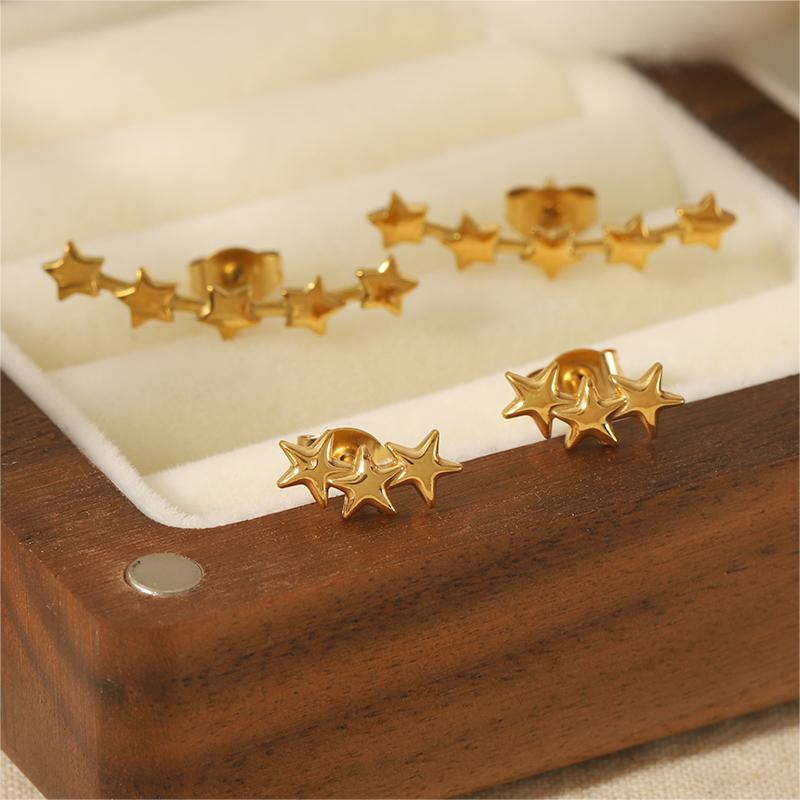 Simple Stars Shape Stainless Steel Waterproof Gold Color Women's Studs Earrings